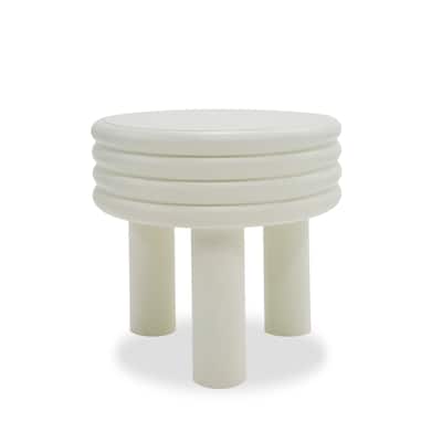 Cid Finley 20 Inch Side End Table, Round Tiered Design, White Gloss Wood