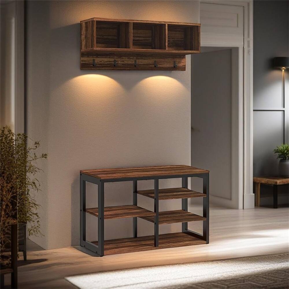2-in-1 Coat Rack Shoe Bench Set