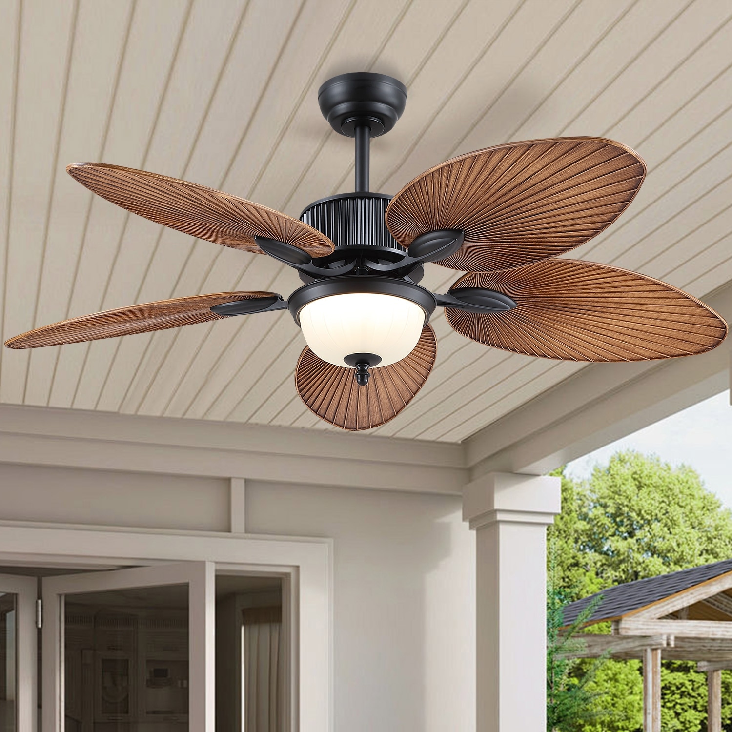 50 Inch Tropical Ceiling Fan with Llight Brown Palm Leaf Blades