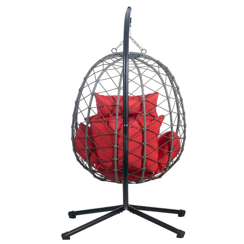 LeisureMod Summit Foldable Hanging Egg Swing Chair with Removable Cushion for Porch, Patio, Backyard, Garden, Lounge