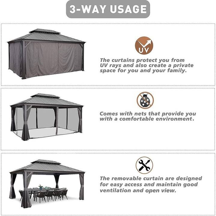 PURPLE LEAF Outdoor Galvanized Steel Hardtop Gazebo, Aluminum Frame Gazebo With Curtains