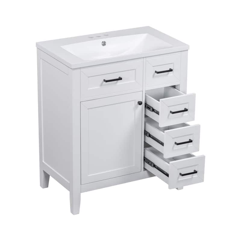 30 inch Freestanding Bathroom Vanity Set in White with Integrated Ceramic Sink - 30'' x 18''