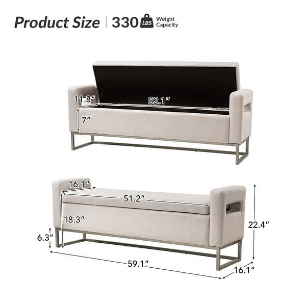 dimension image slide 1 of 7, Diana Modern Upholstered Filp-Top Storage Bench with Sturdy Metal Legs
