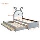 preview thumbnail 6 of 55, Versatility Upholstered Kids Bed with Trundle and 3 Drawers, Embedded LED Lights, Rabbit-Shaped Headboard, No Box Spring Needed
