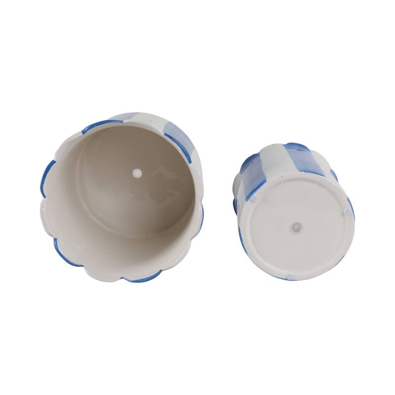 Ceramic Planter Scalloped Edge and Vertical Textured Design (Set of 2) - 8" x 8" x 7"