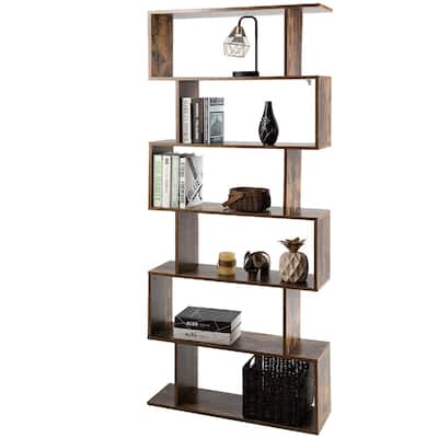 S-Shaped 6 Tier Room Dividing Bookcase Wooden Storage Display