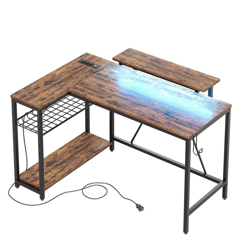 48inch L shaped computer desk with power outlet , Led Gaming desk with Monitor stand