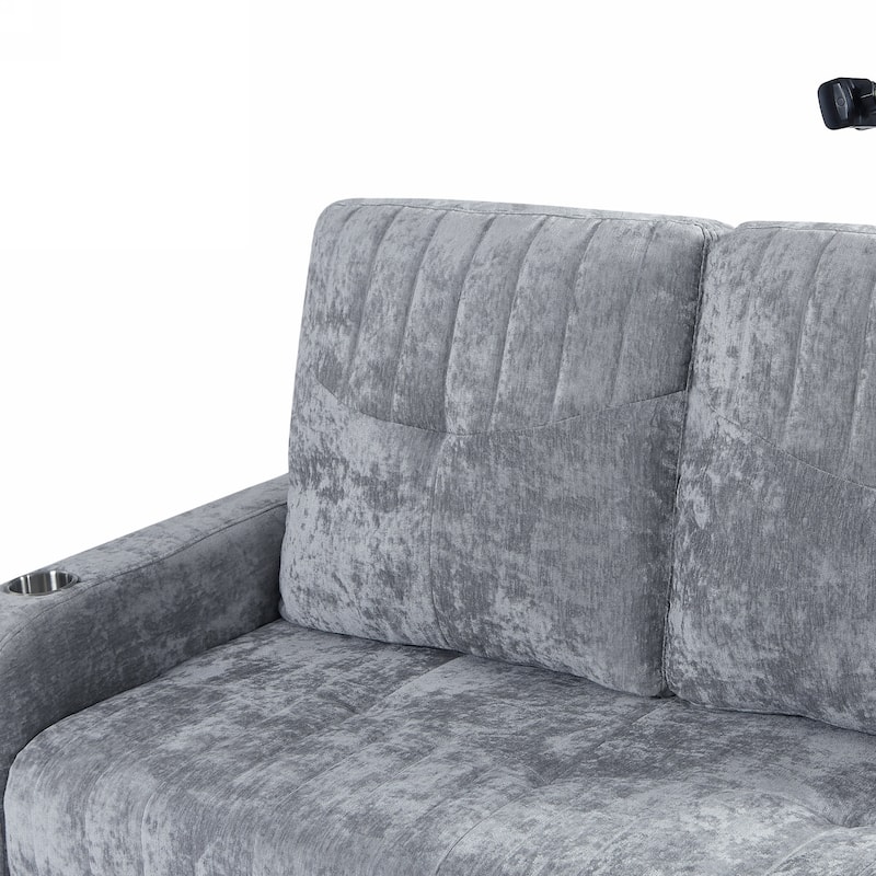 53.9" Chenille Convertible Loveseat with Pull-Out Bed, 3 USB Ports, and Smart Storage