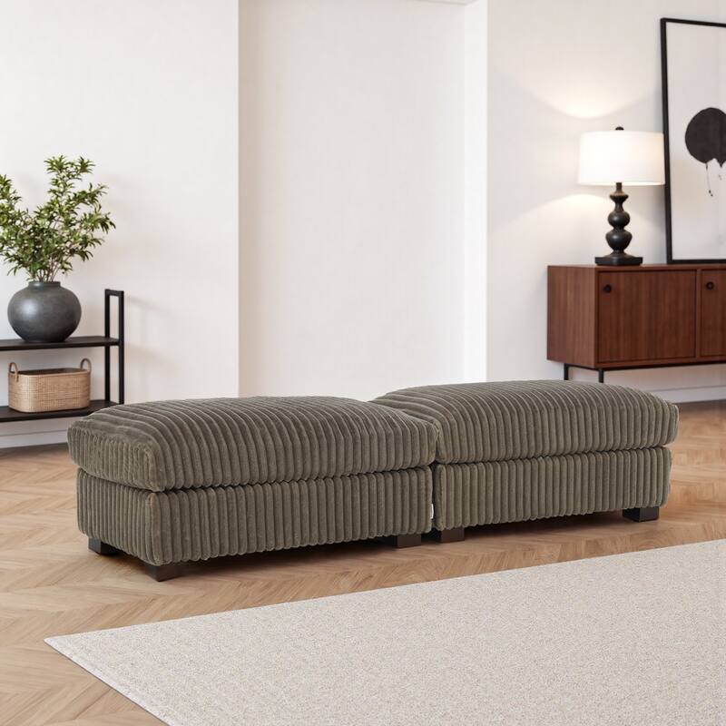 40" Oversized Plush Flannel Upholstered Ottoman Footstool Set of 2 - Light Brown