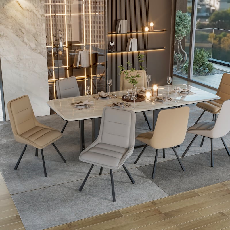 Set of 2 Upholstered Swivel Dining Chairs PU Leather with Metal Legs - 18.5x18.5x37 inch