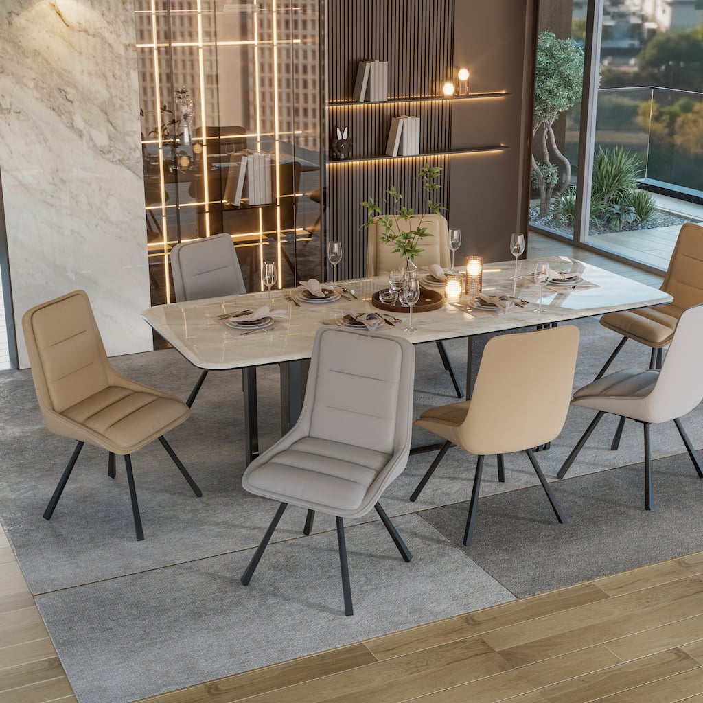 Set of 2 Upholstered Swivel Dining Chairs PU Leather with Metal Legs - 18.5x18.5x37 inch