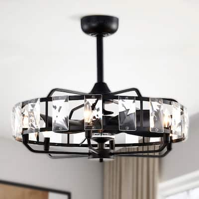 Yaiza 27 Inch Glam Crystal Lighted Fandelier with Remote