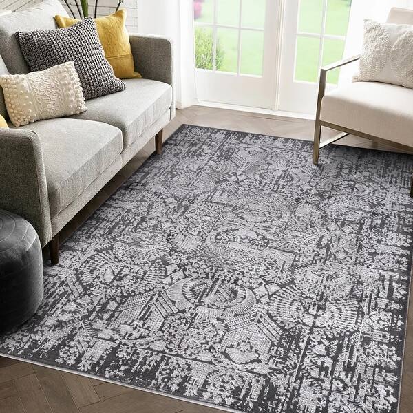 Hypnos Collection Dark Grey and Cream Abstract Area Rug Bed Bath