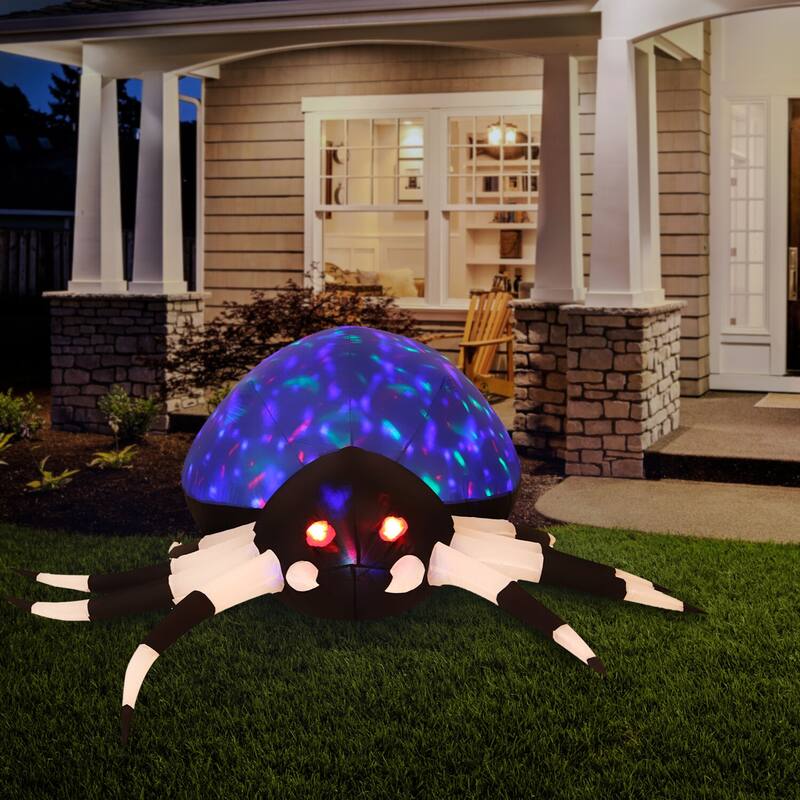 Haunted Hill Farm 6-Ft. Wide Prelit Inflatable Spider with Disco Lights