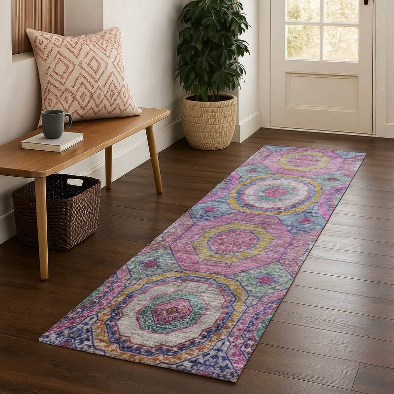 Premium Washable Super Soft Traditional Mamluk Mayfield Rug - Pink - 2'3" x 7'6"