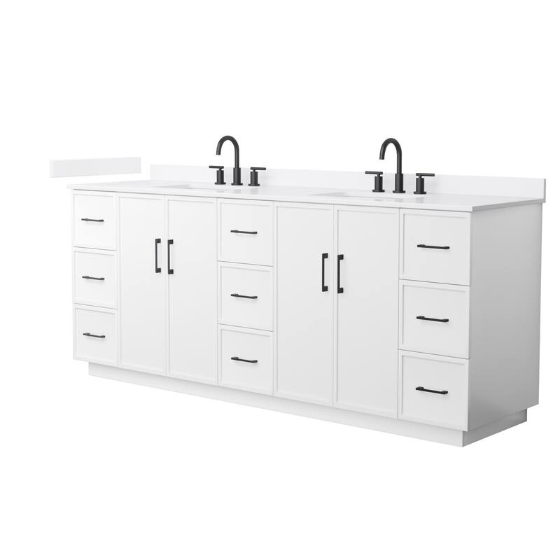 Wyndham Collection WCH7474-84D-QTZ-US3MXX Elan TK 84" Free Standing - White / White Quartz Top / Matte Black Hardware