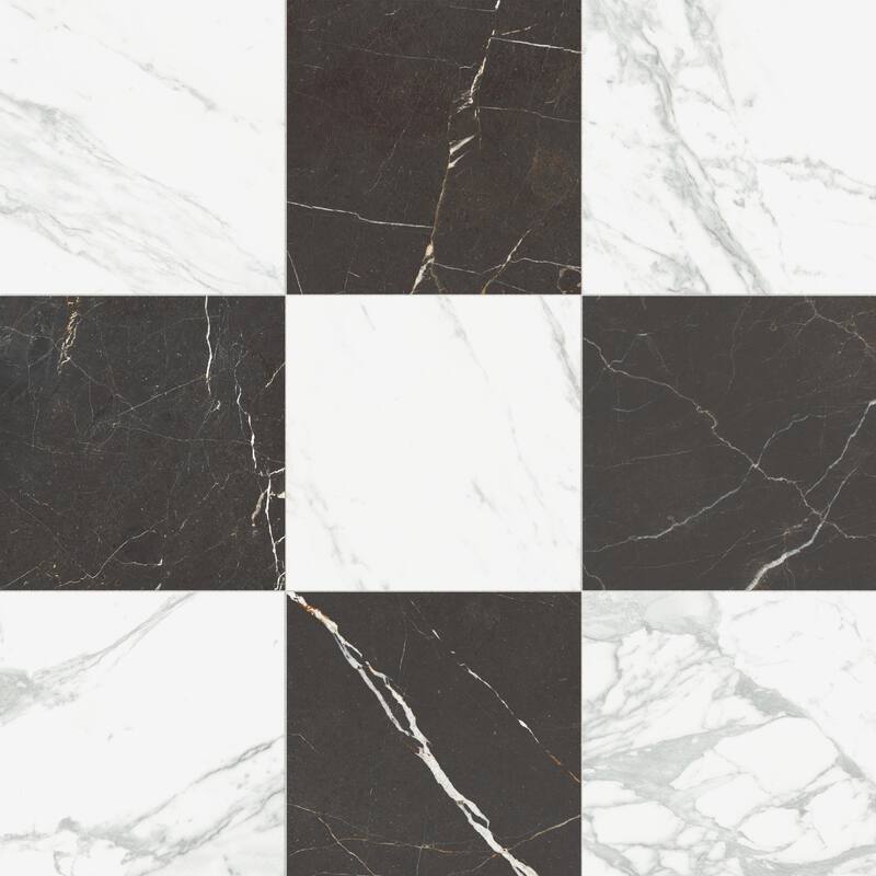Merola Tile Reve Checker Blanc with Noir 11-3/4" x 11-3/4" Porcelain Floor and Wall Tile