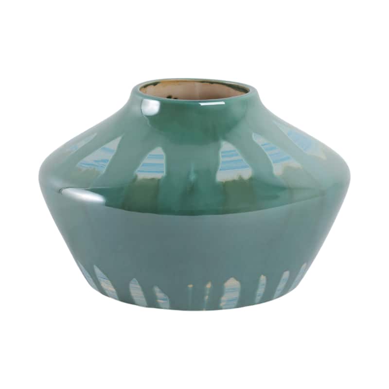 Stoneware Ceramic Decorative Vase with Glossy Drip Glaze Finish