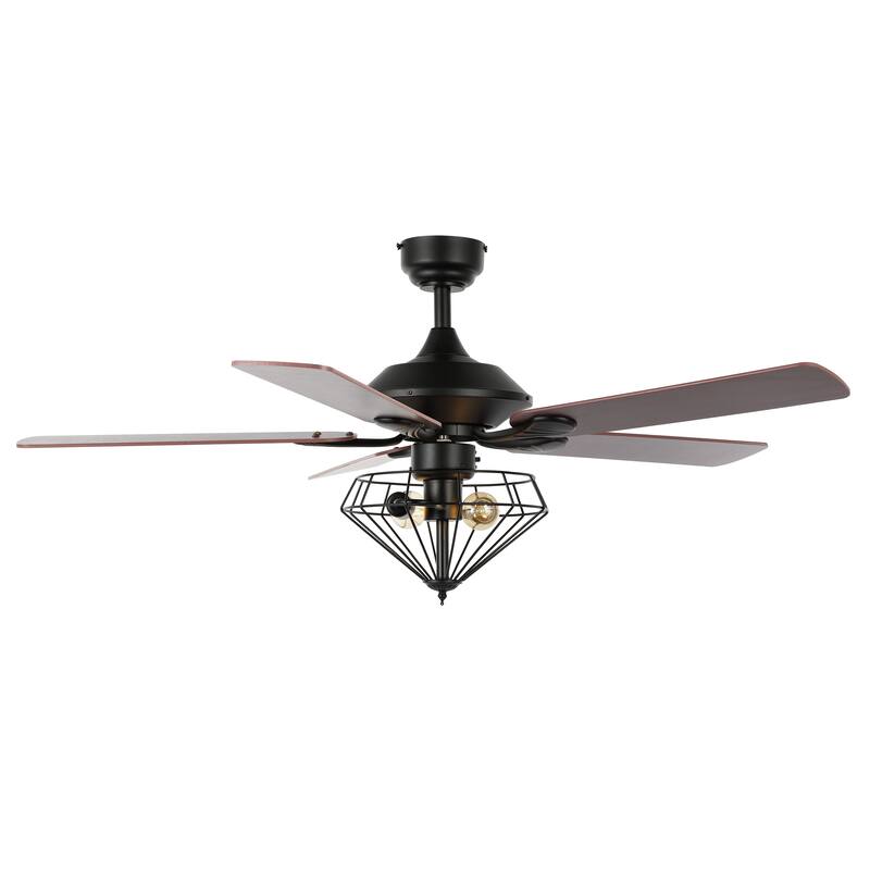 SAFAVIEH Lighting Hannlenie 2 Lt 52" Ceiling Fan - 52" W x 52" D x 18"-23"-28" H - Dark Cheery - 52Wx52Dx28H