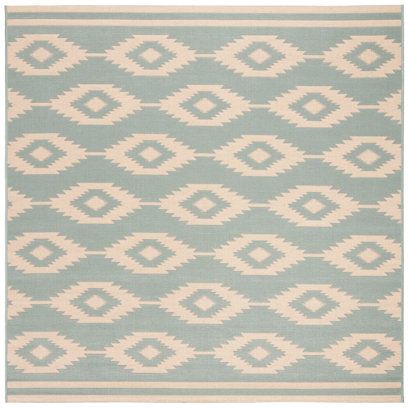 SAFAVIEH Beach House Jannita Indoor/ Outdoor Waterproof Patio Backyard Rug - 6'7" Square - Cream/Aqua