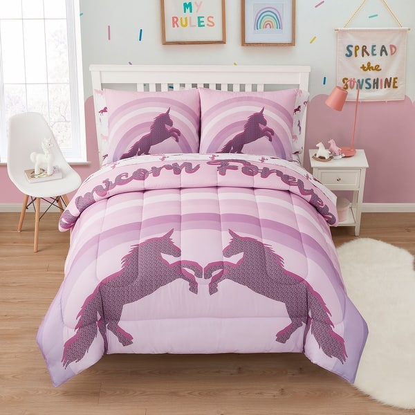 slide 2 of 7, Kids Unicorn Forever Bed in a Bag Comforter, Sham & Sheet Set Full