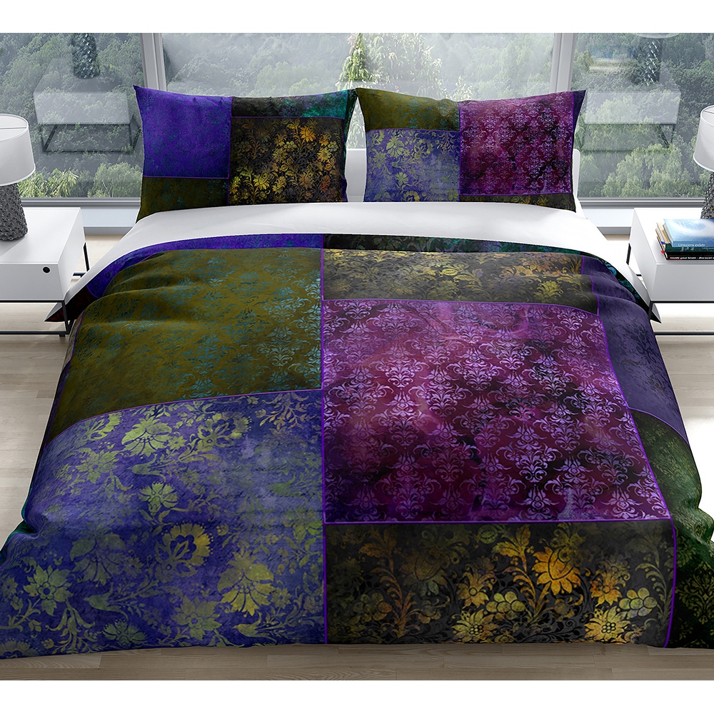 ECLECTIC BOHEMIAN PATCHWORK PURPLE GREEN AND GOLD Duvet Cover By Kavka Designs