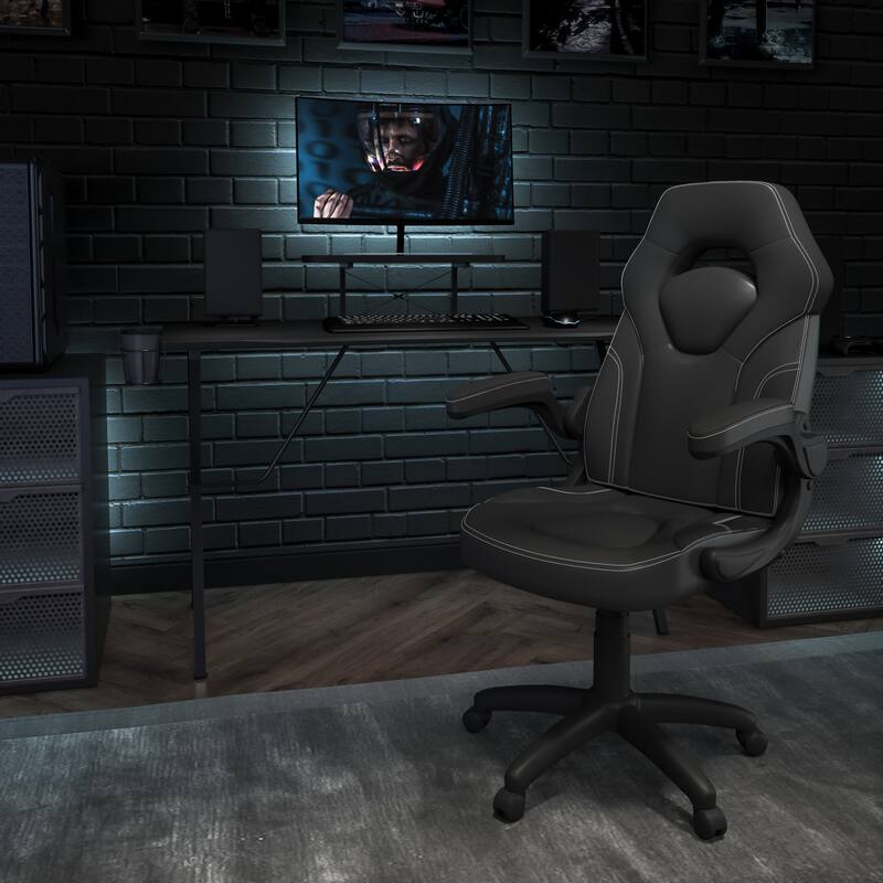 Gaming Desk & Chair Set with Cup Holder, Headphone Hook, and Monitor Stand - Black