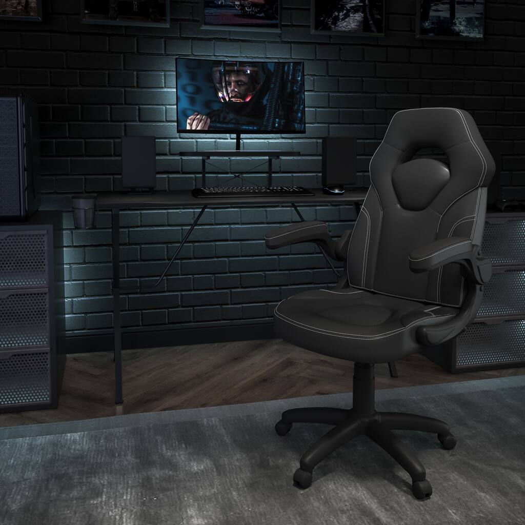 Gaming Desk & Chair Set with Cup Holder, Headphone Hook, and Monitor Stand