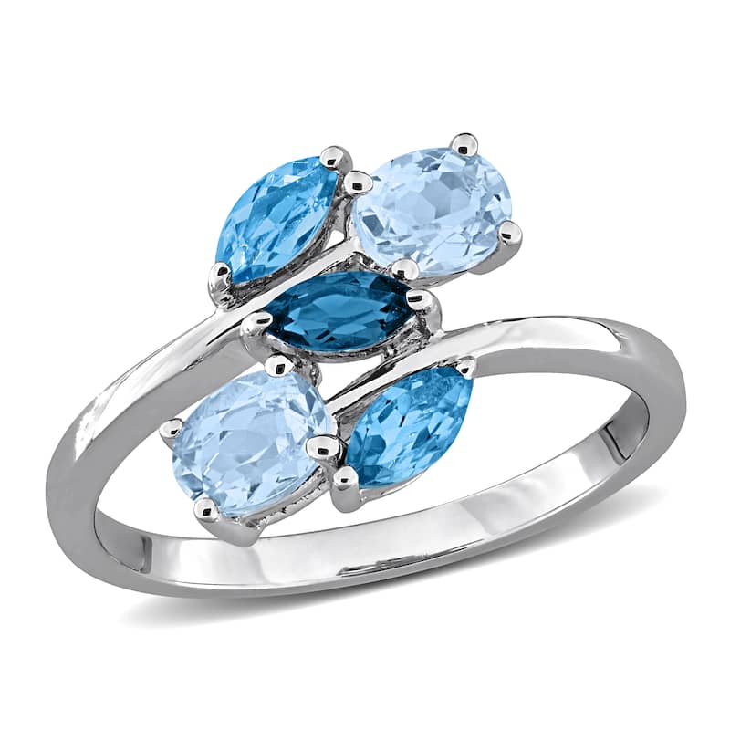 Miadora Multi-Gem Five Stone Ring Sterling Silver - 6 - Blue