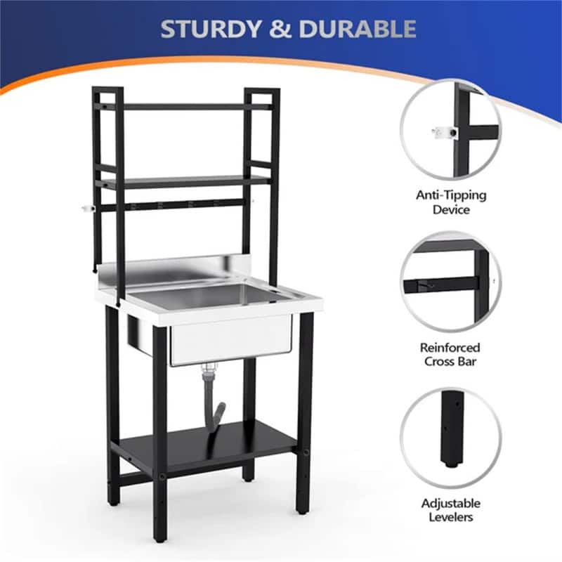 ingle Bowl 304 Stainless Steel Sink Restaurant Kitchen with Shelves