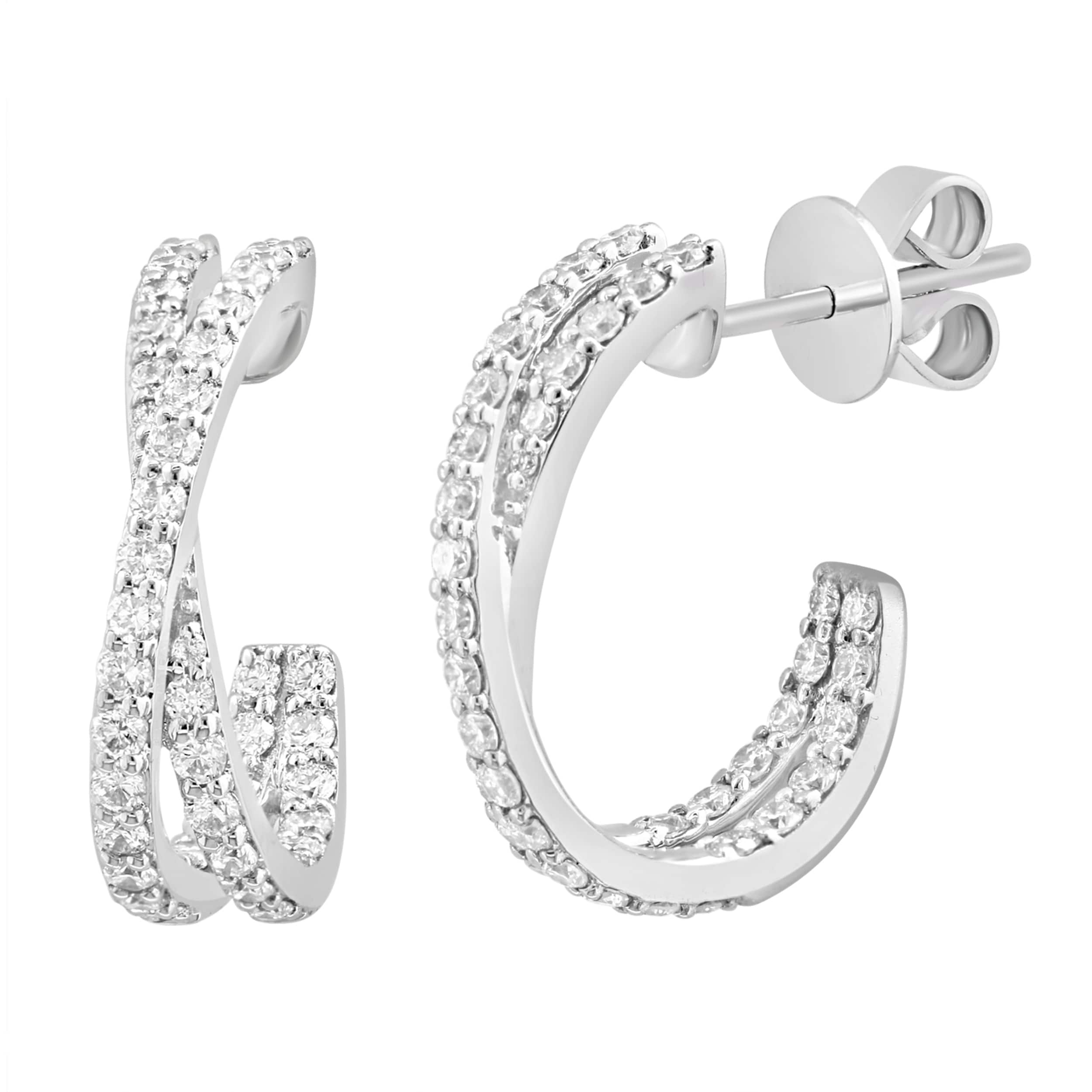 EFFY Women's 14k White Gold Lab Grown Diamond Cross Over Hoop Earrings