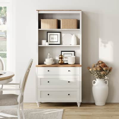 White Bookcase with Doors, Large Wood Farmhouse Book Case Shelf