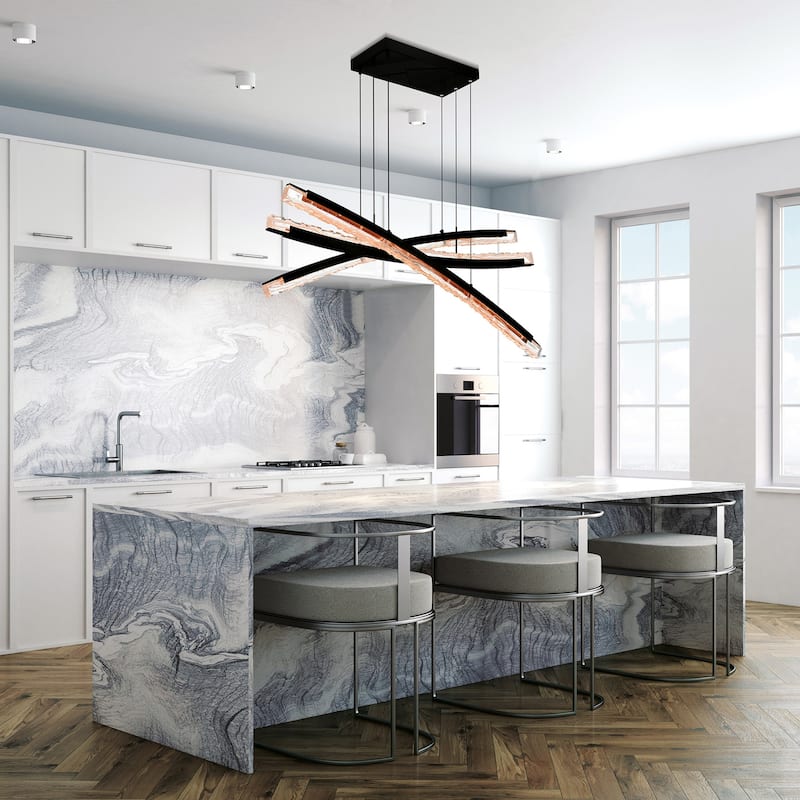 Saber Integrated LED 50in Black Chandelier with Handcrafted Glass
