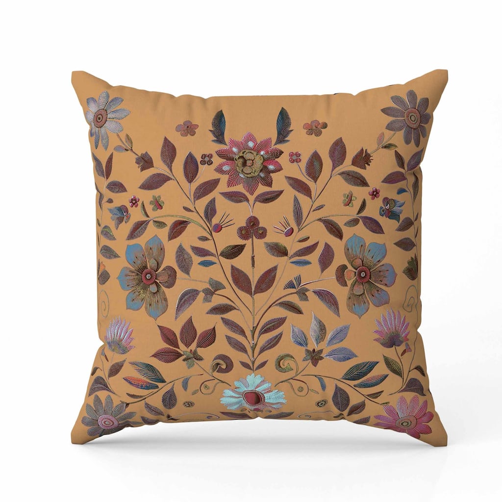 Symmetrical Flora Indoor/Outdoor Reversible Throw Pillow Peach and Pink