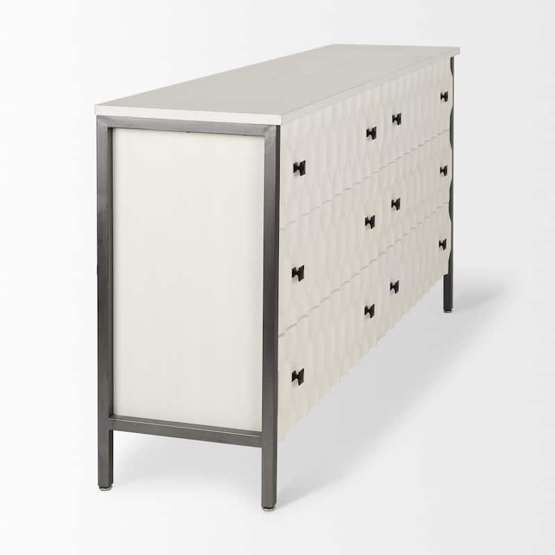 Savannah White Fir Veneer w/ Gray Metal 6-Drawer Sideboard - 62.6L x 15.8W x 31.5H