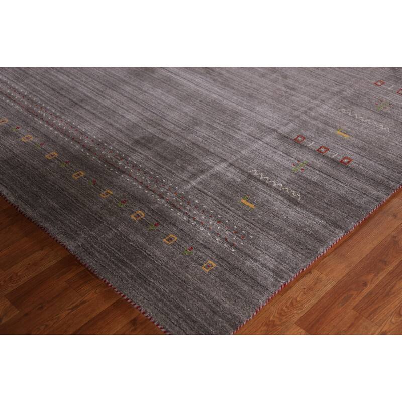 Hand Knotted Oriental 100% Wool Carpet Tribal Tribal Greys & Charcoal Gabbeh Area Rug - 9' 9'' X 8' 0''