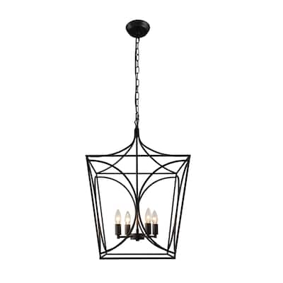 4 Light Caged Chandelier in Matte Black Finish - 29"H x 19"W x 19"D