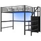 preview thumbnail 33 of 37, Metal Loft Bed with Bulit-in Desk, Storage Staircase and Small Wardrobe, Full Size Loft Bedframe with LED Light and Guardrails