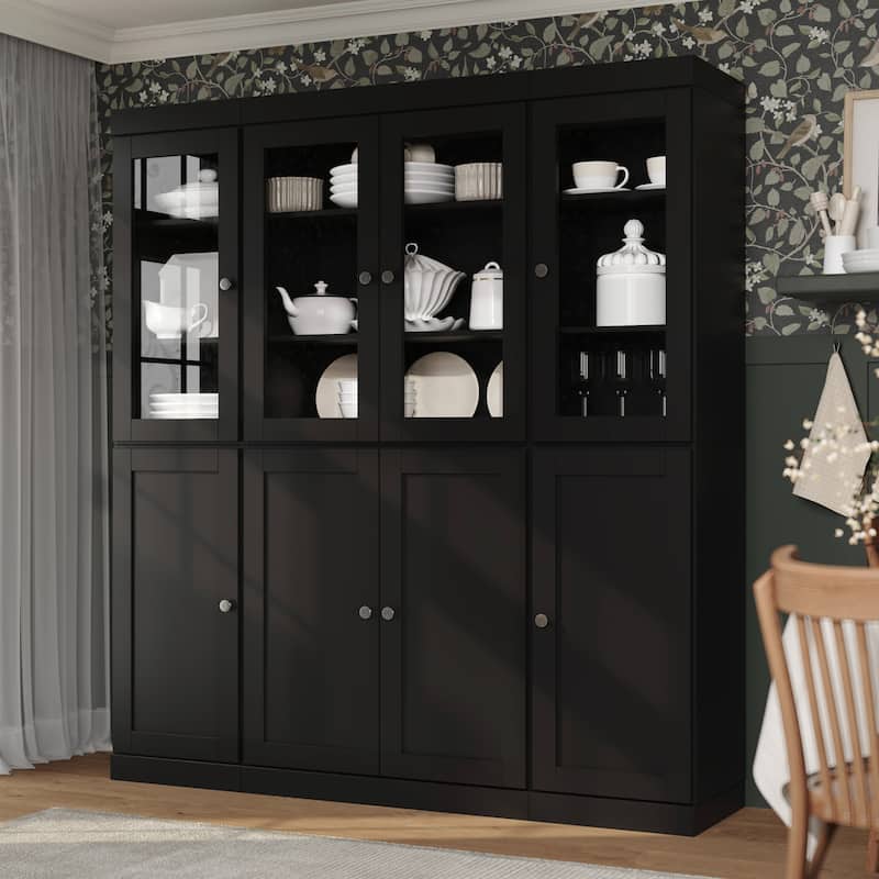 Palace Imports 100% Solid Wood 65" Pantry Cabinet with Clear Glass, Shaker Doors, 2-Drawers and Adjustable Shelves
