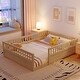 preview thumbnail 2 of 7, Natural Full Size Floor Bed Frame with Fence, Kids Beds Frame for Bedroom Playroom