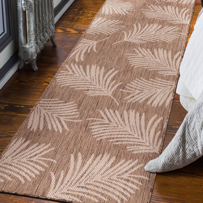World Rug Gallery Contemporary Palm Leaves Textured Flat Weave Indoor/Outdoor Area Rug