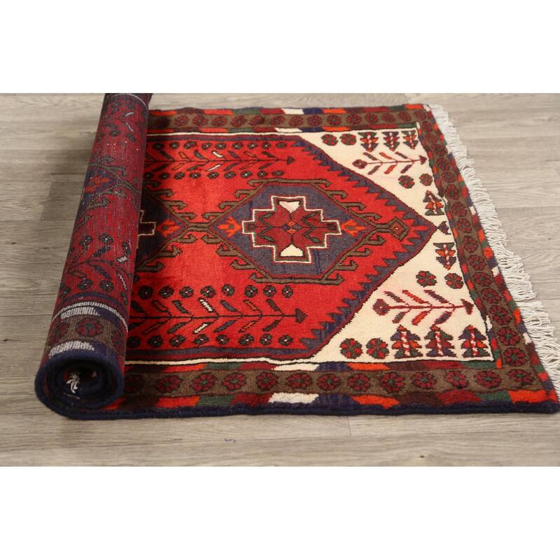 Geometric Persian Hamedan Area Rug Wool Handmade Foyer Carpet - 3'3" x 4'6"