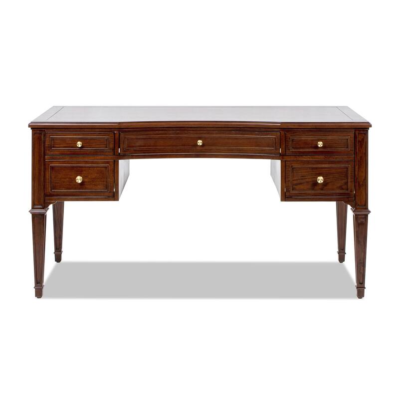 Dauphin 55" Solid Wood 5-Drawer Gold Accent Executive Desk