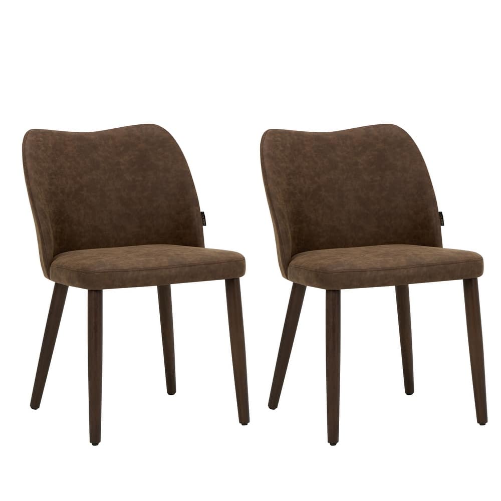 RENEWLINE Set of 2 Wooden Dining Chairs, Beige Upholstered Fabric for Kitchen & Dining Room
