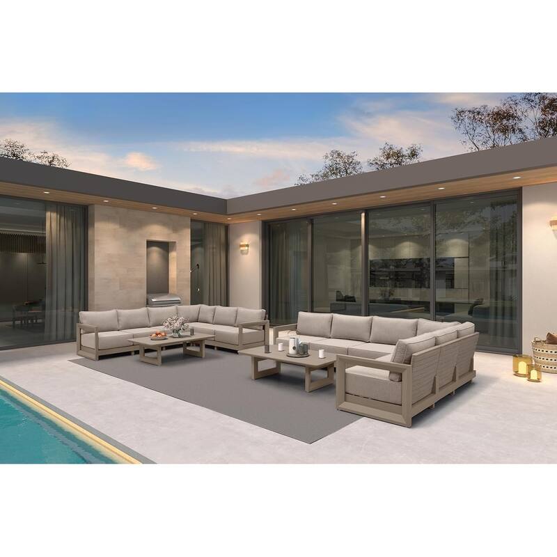 PURPLE LEAF Caesar Khaki Outdoor Couch with 9.6" Thick Cushion and Table for Yard Porch Deck Outdoor Patio Conversation Sets