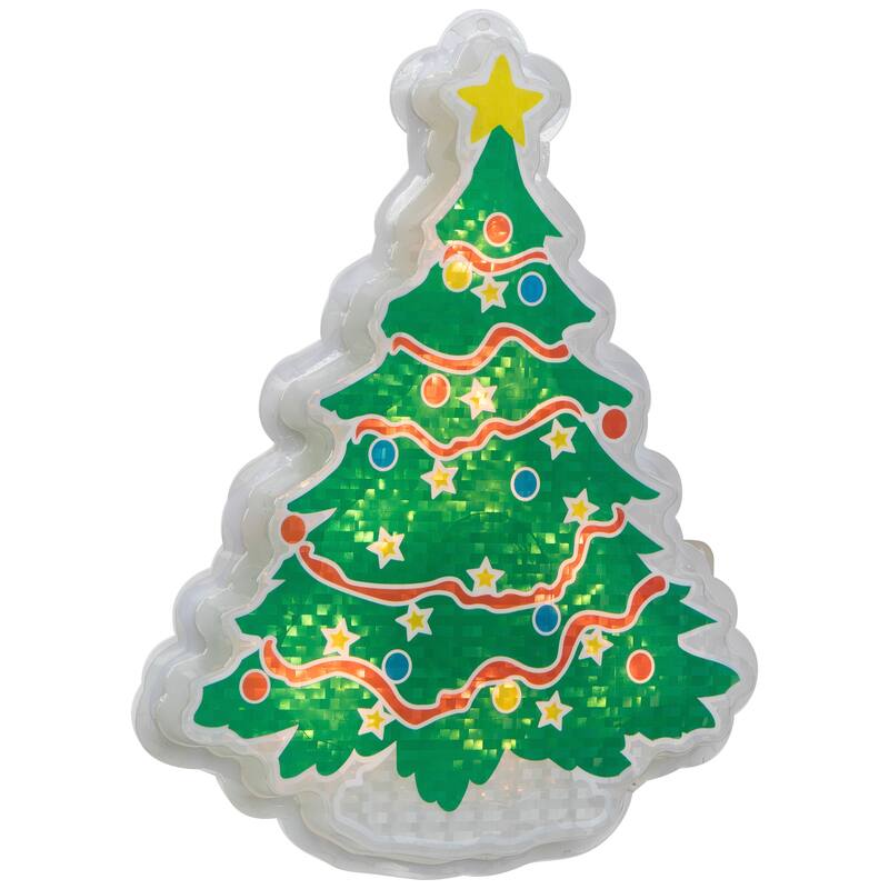 Lighted Holographic Christmas Tree Window Silhouette - 12.5" - Clear Lights