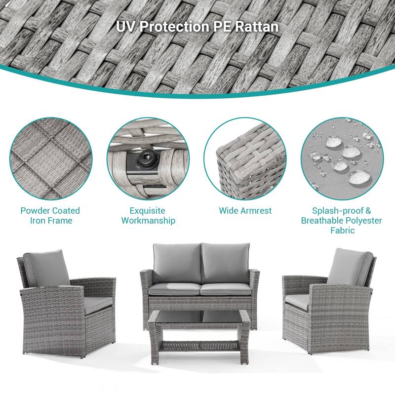 BONOSUKI Outdoor Furniture 4-Piece Set,Patio PE Wicker Rattan Sofa Set
