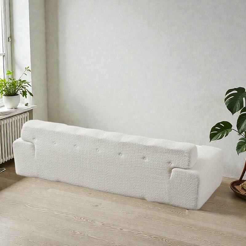 87.4 Inch Cloud Style 3 Seater Sofa, Button Tufted Chenille Upholstered Couch with Square Arms, No Assembly