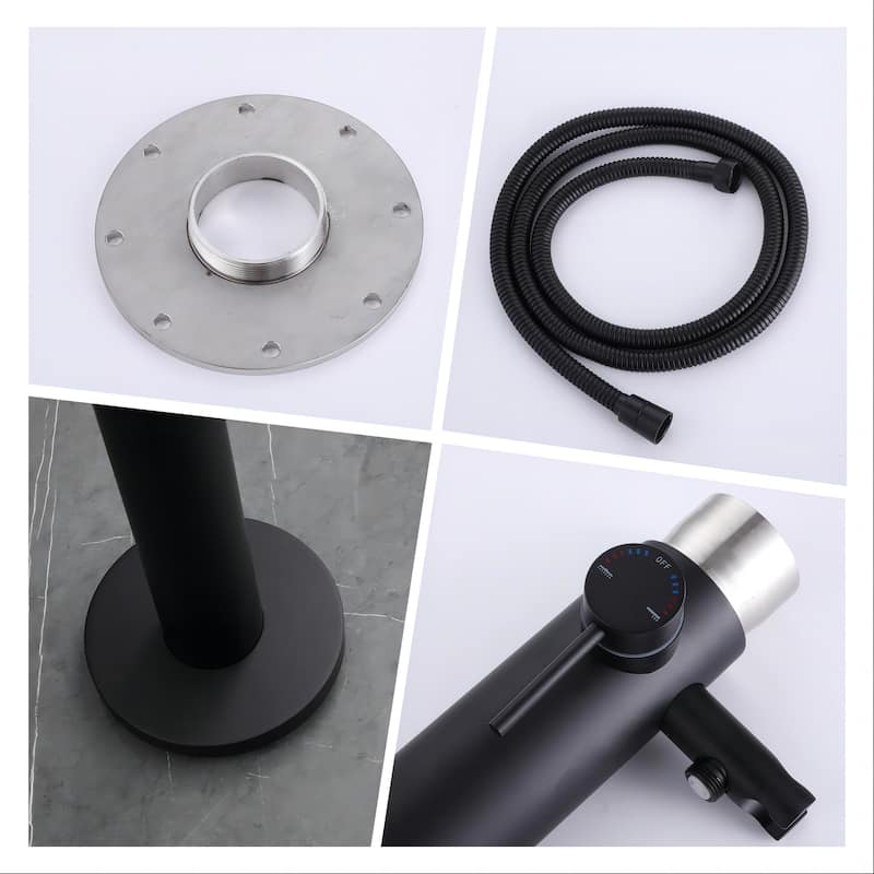 89''H Stainless Steel Freestanding Outdoor Shower Rainfall with Handheld Shower in Black