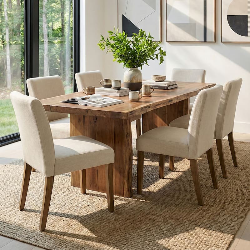 Parsons Dining Chairs with Linen Upholstery and Solid Wood Legs - 6-Piece - Cream-6